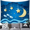 Starry sky and moon tapestry hanging above a modern sofa in a cozy home setting - Dreamy Starry Ocean / 100x70cm (Peach Skin Fabric)