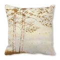 Detailed close-up of watercolor birch forest print on peach skin fabric cushion cover - Artist Signature Birch Forest (6)