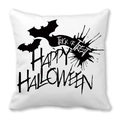 Halloween square pillowcase in white with Happy Halloween and Trick or Treat black print - Trick Or Treat Text (26)