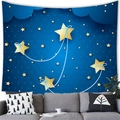 Detail of blue starry night tapestry with golden stars hung over a grey fabric sofa - Golden Star Blue Sky / 100x70cm (Peach Skin Fabric)