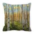 Detailed close-up of a square maple leaf pillow cover showing the invisible zipper seam - Full Print Autumn Birch Forest (8)