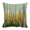 Detail of artistic watercolor birch tree print on peach skin pillowcase with vivid leaves - Artistic Painted Birch Forest (9)
