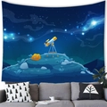 Detailed close-up of a night sky cartoon tapestry hanging above a grey sofa for home decor - Starry Observation / 100x70cm (Peach Skin Fabric)