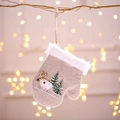 Linen Christmas glove hanging ornament with plush reindeer and green tree embroidery - Glove Style