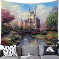 Fairy tale castle tapestry featuring rainbow and swan for living room wall decor - 150x130cm / Dreamy Castle Swan (27)