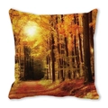 Watercolor autumn forest path cushion cover with fall maple leaves on peach skin fabric - Forest Fallen Leaves Landscape (15)