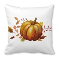 Funda de cojín cuadrada blanca con calabaza en acuarela y hojas de otoño para el hogar - Estilo Hojas de Otoño Calabaza Realista (32) / 45x45cm
