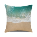 Square cushion cover with realistic beach wave print and linen fabric texture for summer decor - Realistic Beach Sea Waves (36)