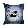 Funda de cojín de Halloween con luna llena, murciélagos y texto sobre fondo azul noche - 45x45 cm / Texto Happy Halloween (22)