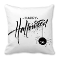 Halloween pillow cover with black Happy Halloween text and cartoon spider on white fabric - Happy Little Spider (29)
