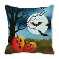 Macro di zucca di Halloween e pipistrello su fodera per cuscino in tessuto pelle di pesca - Hand-painted Blue Night Sky Pumpkin Style (8)
