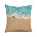 Square cushion cover with realistic ocean beach wave print in cotton linen fabric - Beige Cyan Tone Beach (37)