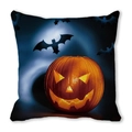 Dettaglio di zucca di Halloween e pipistrelli stampati sul tessuto della fodera per cuscino - Dark Blue Night Glowing Pumpkin Bat Style (9)