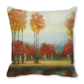 Quadratischer Kissenbezug aus Pfirsichhaut mit herbstlicher Aquarell-Waldlandschaft - Herbstlandschaft Reflexion Stil (2)