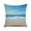 Square linen cushion cover featuring a realistic beach ocean and blue sky summer print - Realistic Beach Scenery Pattern (38)