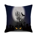 Funda de cojín de Halloween con calabaza y luna bajo murciélagos y siluetas de cementerio - 45x45 cm / Calabaza Árbol Muerto (24)