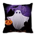 Detail of Halloween pillowcase with cartoon ghost, pumpkin lamp and Trick or Treat text - Trick or Treat Cartoon Ghost Pattern (13)