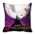 Halloween pillow cover with werewolf silhouette, moon and Happy Halloween text - Happy Halloween Full Moon Wolf Bat Pattern (16)