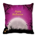 Close-up of Halloween peach skin pillowcase with moon and Happy Halloween design - Happy Halloween Purple Starry Castle Pattern (18)