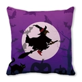 Detailed close-up of Halloween pillow cover featuring a flying witch silhouette and black cat - Moonlight Witch Silhouette Bat Pumpkin Pattern (19)