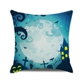 Funda de cojín cuadrada de Halloween con acuarela de luna y calabaza decorativa - 45x45 cm / Castillo Cian Calabaza (25)