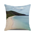Square pillowcase featuring a realistic tropical beach and mountain print for summer decor - HD Realistic Island Beach (40)