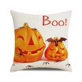 Detail of Halloween pumpkin cushion cover with Boo text and textured linen fabric - Boo Pattern Pumpkin Spider (1)
