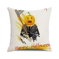 Detail of Happy Halloween pillow case with pumpkin reaper and textured cotton linen fabric - Pumpkin Reaper with Scythe (5)