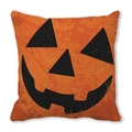 Detail van Halloween kussensloop met vintage gebarsten pompoengezicht print - Oranje Pompoen Glimlach Patroon(1)