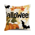 Macro shot of Halloween cushion cover with Happy Halloween lettering and pumpkin design - Happy Halloween Pumpkin Bat (8)