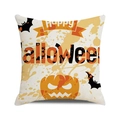 Close-up of Happy Halloween cotton linen pillow cover with pumpkin and bat watercolor design - Orange Black Halloween Pattern (9)
