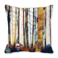 Watercolor fox and forest print peach skin pillowcase with warm orange and blue tones - Forest Little Fox Illustration (17)