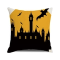 Detailed texture of burlap Halloween pillowcase featuring castle silhouettes and bats - Minimalist Spires Castle Silhouette (13)