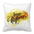 Funda de cojín de microfibra blanca con acuarela amarilla y texto de Halloween - Estilo Acuarela Happy Halloween (38) / 45x45cm