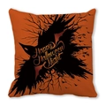 Detail of Happy Halloween Night pumpkin orange pillow cover with black crow and dry branches - Gothic Crow Dead Wood Pattern(9)