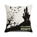 Halloween Night pillow cover featuring a watercolor scarecrow and castle on cotton linen - Halloween Night Castle Style (14)