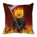 Macro detail of Halloween pillowcase with fire pumpkin reaper and scythe print - Pumpkin Head Grim Reaper Flame Pattern(11)