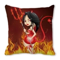 Detail of Halloween pillowcase featuring red devil girl illustration with trident motif - Devil Girl Flame Pattern(12)