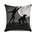 Funda de cojín Halloween con siluetas de hombres lobo y luna llena en acuarela - 45x45 cm / Hombres Lobo bajo la Luna (27)