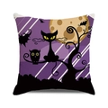Detail of Halloween throw pillow case showing black cat and owl silhouette on purple background - CANDY Letters Halloween Combo (21)