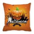 Detail of Halloween pillowcase featuring glowing pumpkins, bats, and holiday typography - Happy Holidays Tombstone Pattern(19)