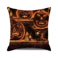 Detailed texture of linen Halloween pillowcase with pumpkin and candle watercolor design - 18x18 Inch / Classic Jack-o'-lantern with Candle Style (8)