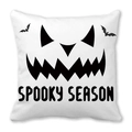 Halloween Spooky Season pillow cover featuring black pumpkin face and bats on white - Spooky Season Pumpkin (36)