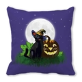 Purple Halloween pillow cover featuring a black cat with wizard hat and a pumpkin lamp - Black Cat Pumpkin Starry Moon Illustration (21)