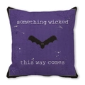 Purple Halloween pillowcase with bat illustration and Something Wicked This Way Comes text - Bat Spider Web English Quote Pattern (22)