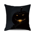 Funda de cojín de Halloween con calabaza luminosa sobre fondo negro para decoración - 45x45 cm / Estilo de Calabaza de Halloween Malvada (31)
