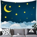 Hand-drawn night sky wall tapestry with crescent moon and stars in a modern living room - Dreamy New Moon / 100x70cm (Peach Skin Fabric)