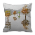Peach skin pillowcase featuring watercolor autumn tree and lake reflection art - Water Fir Tree Reflection Art (22)