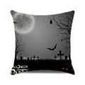 Funda de cojín Halloween Party con luna llena, murciélagos y arte de cementerio con calabazas - 45x45 cm / Noche de Luna de Fiesta de Halloween (32)
