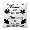 Witte microfiber kussensloop met zwarte herfstbladeren print en decoratieve tekst - Witte achtergrond zwarte tekst herfstblad thema